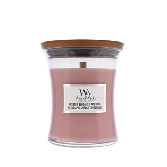 WoodWick Pressed Blooms & Patchouli vonná svíčka s dřevěným knotem 275 g
